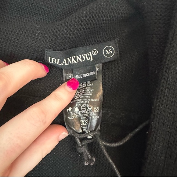 Blank NYC | Black Drape Front Mix Media Jacket in Roll Over Size XS - Picture 3 of 5